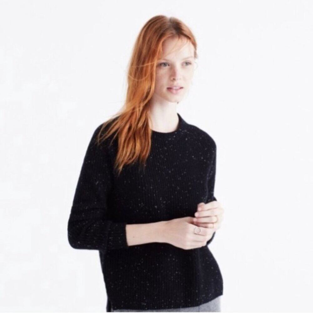 Madewell Black Speckled Cashmere Crewneck Sweater